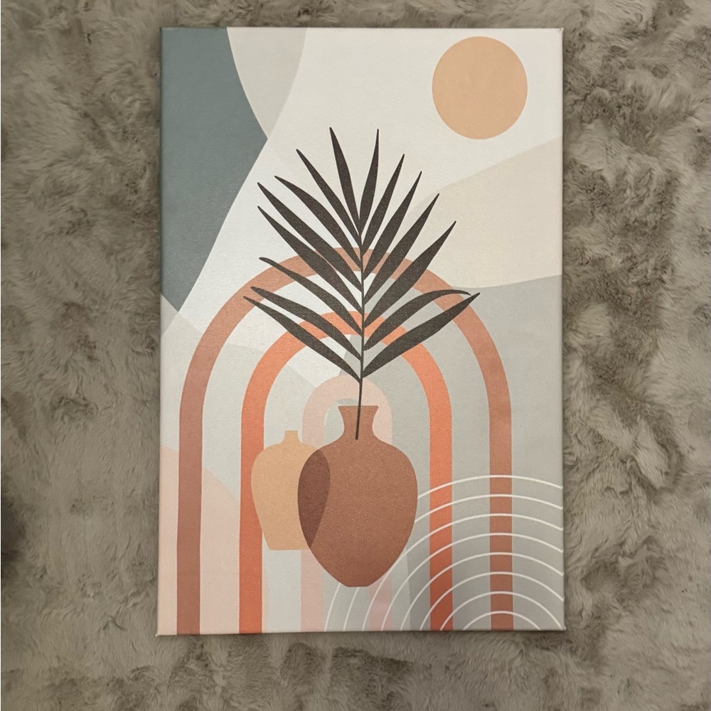 Boho Rustic Abstract Canvas Wall Art – Earth Tones & Vase Design